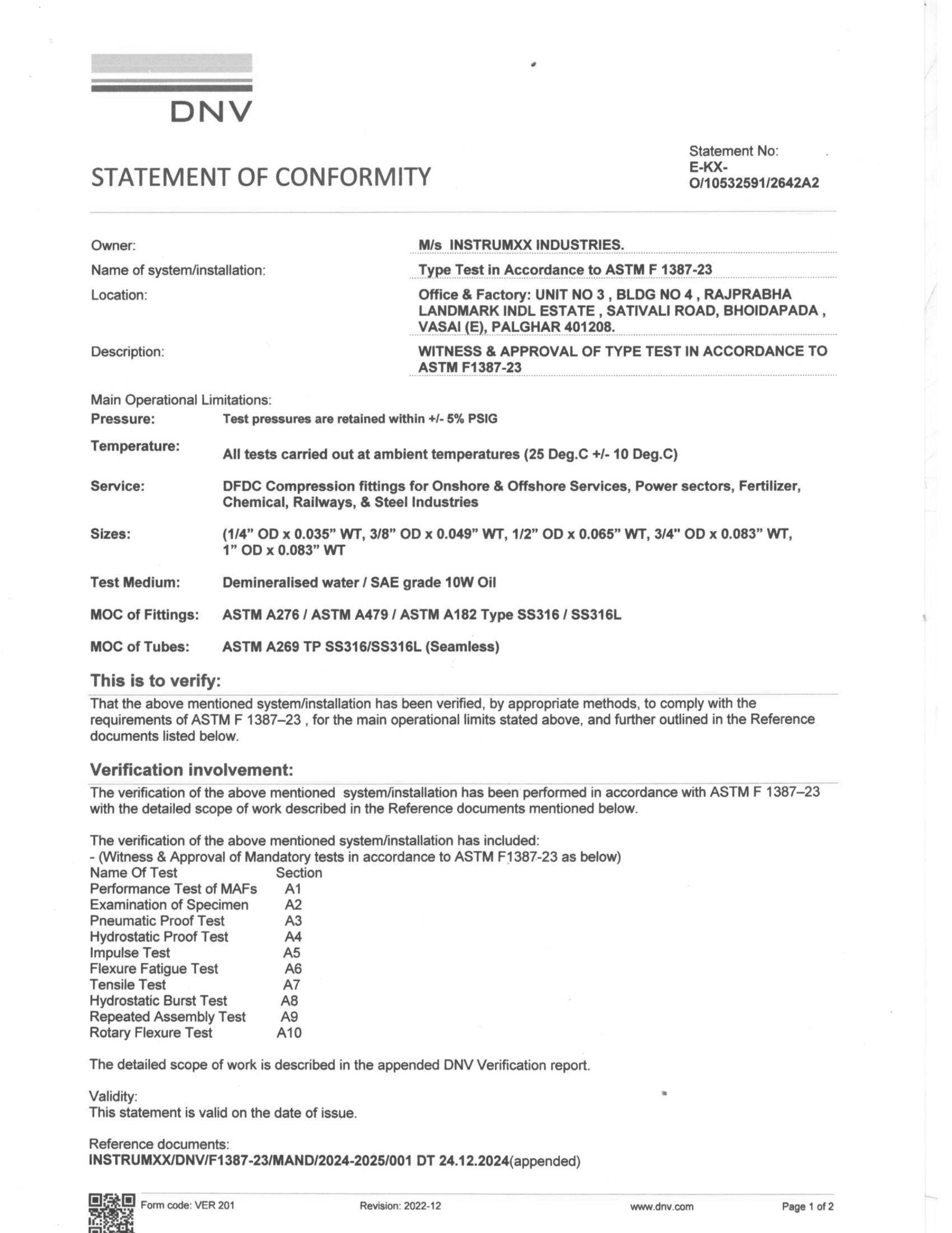 ASTM certificate